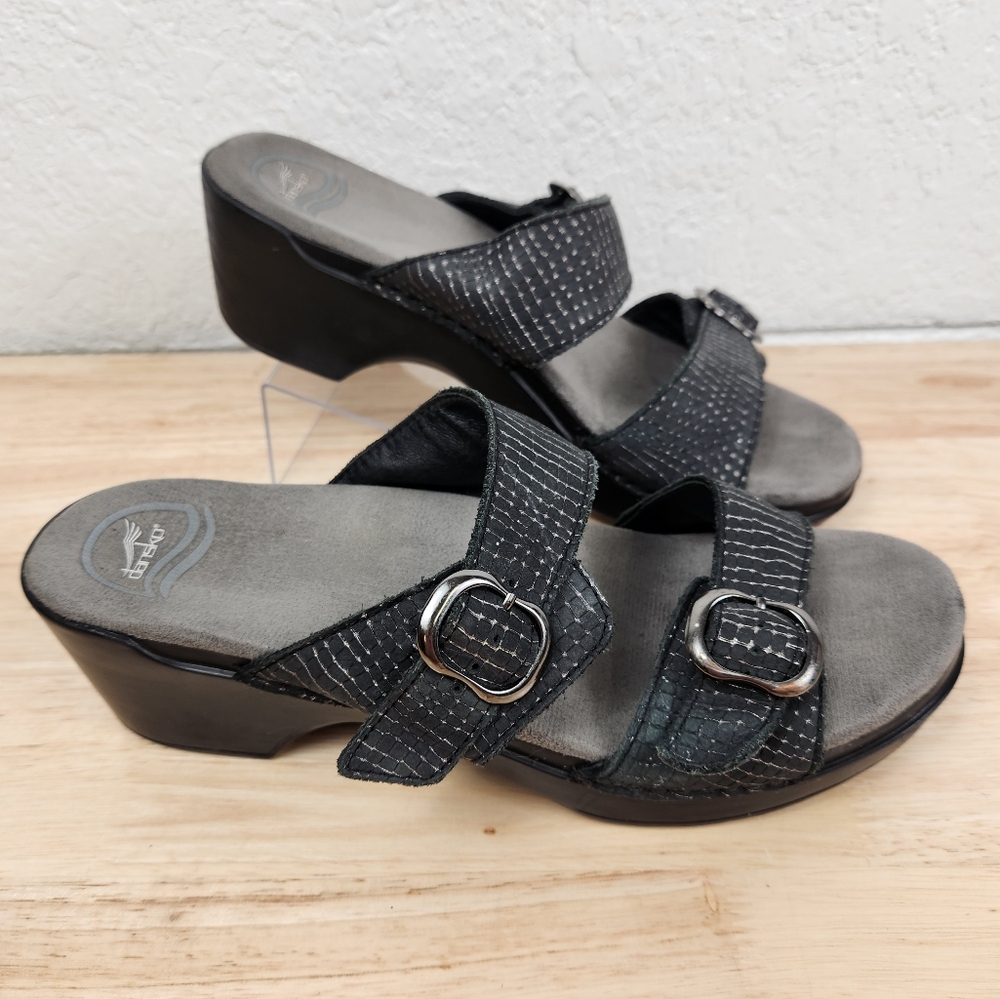 Dansko Sophie Double Strap Sandals Black Starlet Metallic Size 41. US 10.5-11